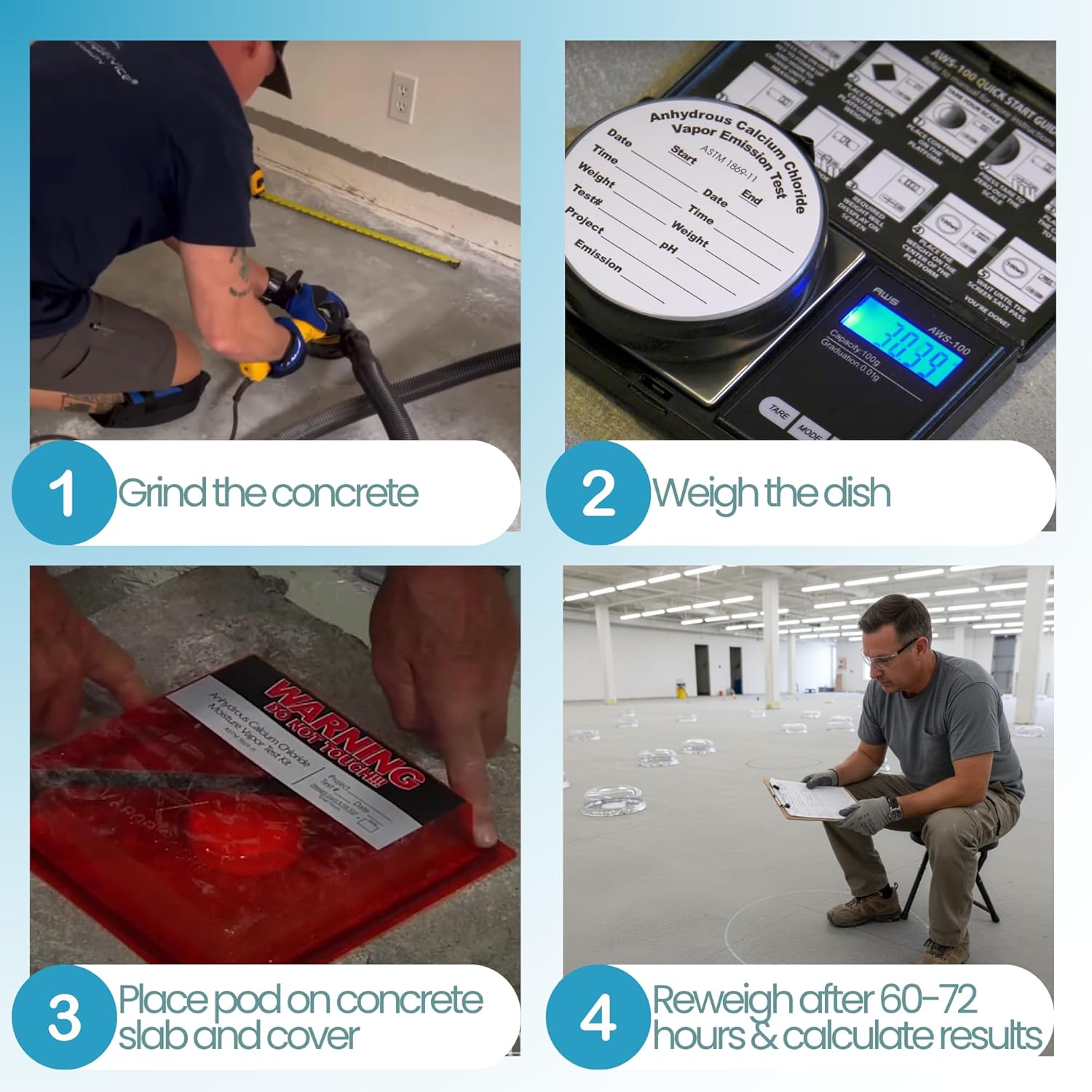 Moisture Tester for Concrete Slab, Calcium Chloride Test Kit – Easy-to-Use Water Damage Detector and Moisture Analyzer (3-Pack)