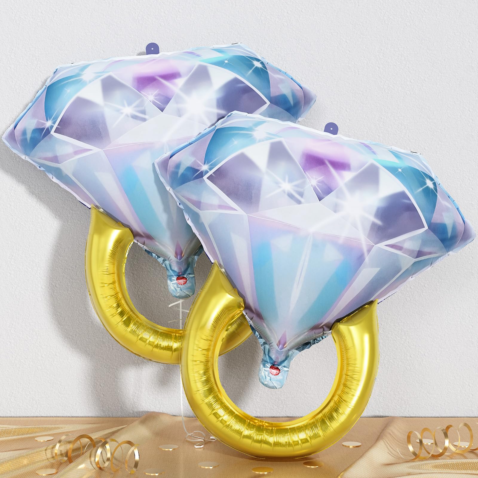 Diamond Ring Foil Balloons 2pcs, Mylar Engagement Ring Balloons for Engagement Bachelorette Bridal Shower Wedding Proposal Marriage Anniversary Just Engaged Married Party Marry Me Decorations Supplies — image 1