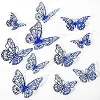 Vista 1 de 72 decoraciones de mariposa azul, decoraciones de mariposa 3D con 3 estilos 3 tamaños, calcomanías extraíbles para decoración de pared