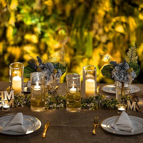 Miniatura 2 de Hewory Juego de 12 jarrones cilíndricos de cristal, portavelas de huracán para pilar o velas flotantes, jarrón transparente alto para centros de