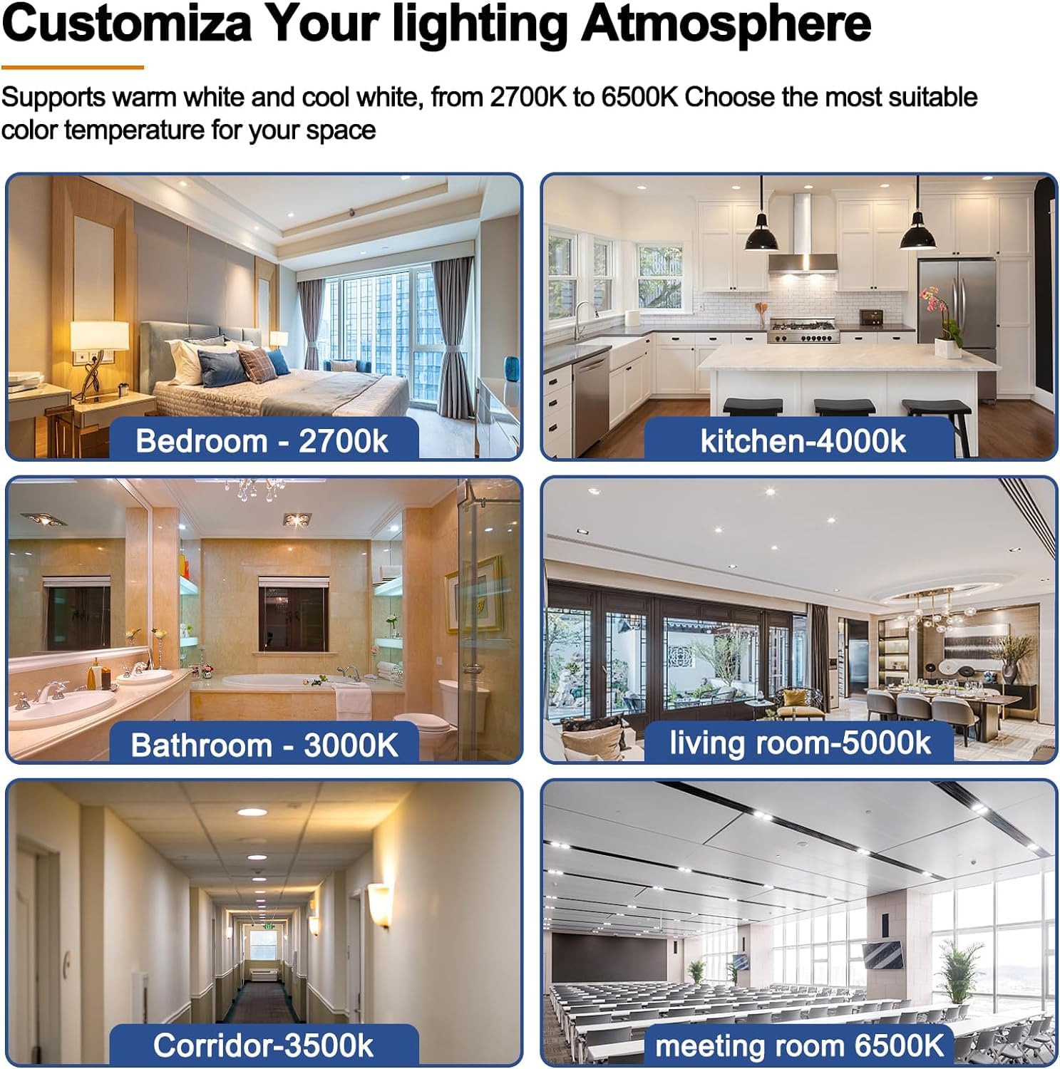 SikSog Smart Recessed Lighting 6 Inch Compatible with ALEXA 2700K~5700K CCT Selectable,16W Eqv 150W 1350 LM High Brightness Recessed Ceiling Light,Dimmable by Bluetooth Canless Downlight,ETL&FCC,6Pack