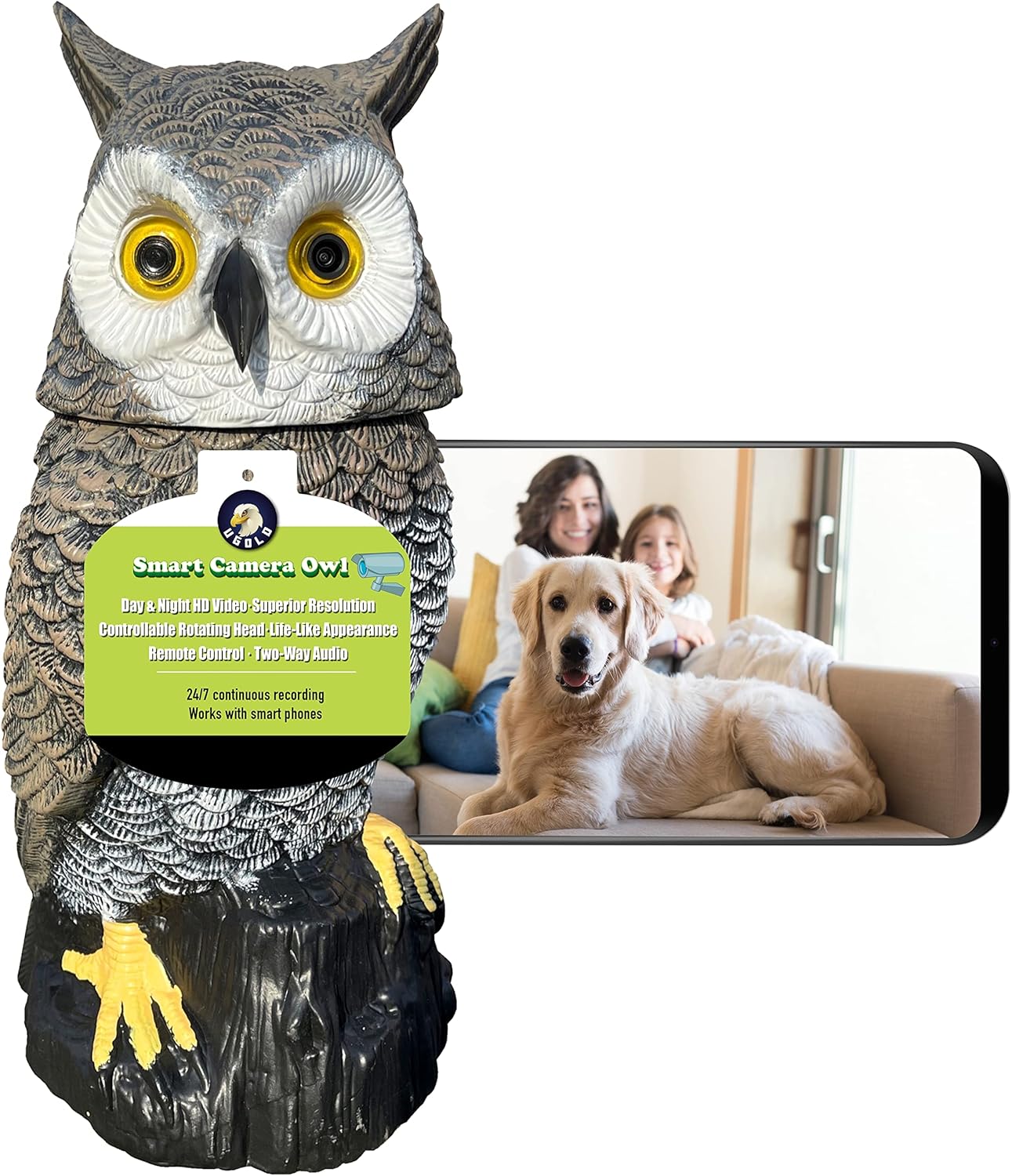 Indoor Digital camera Owl, Dwelling Safety Digital camera Owl with Rotatable Head, Night time Imaginative and prescient, 2-Approach Audio, Works with Telephone, Ornament for Dwelling