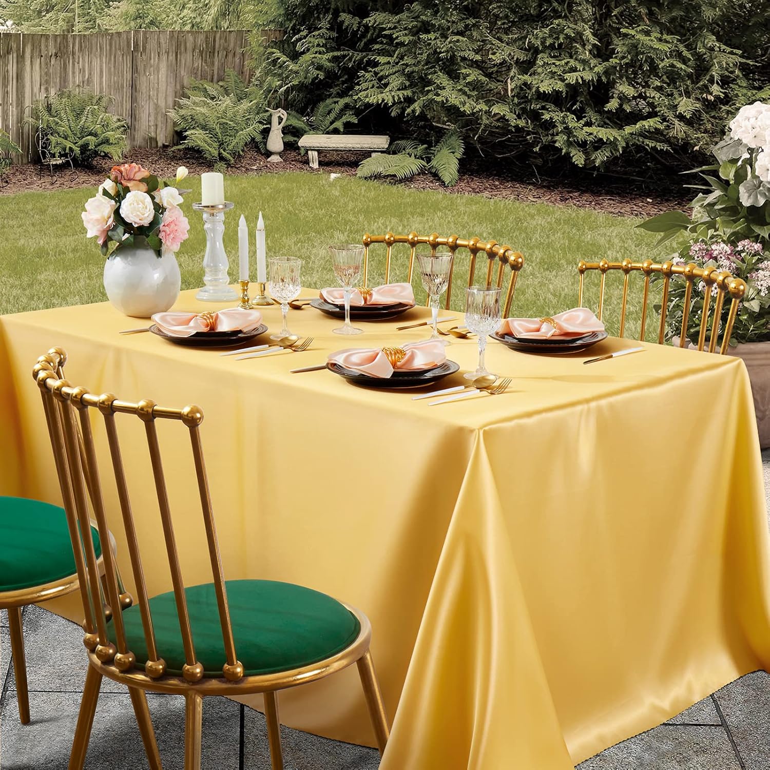 SiinvdaBZX 6 Pack Gold Satin Tablecloth 108 x 54 Inch, Bright Smooth Dining Table Cloths for 6 Foot Rectangle Table - Wrinkle Resistant Table Cover for Wedding Buffet Banquet Party Camping