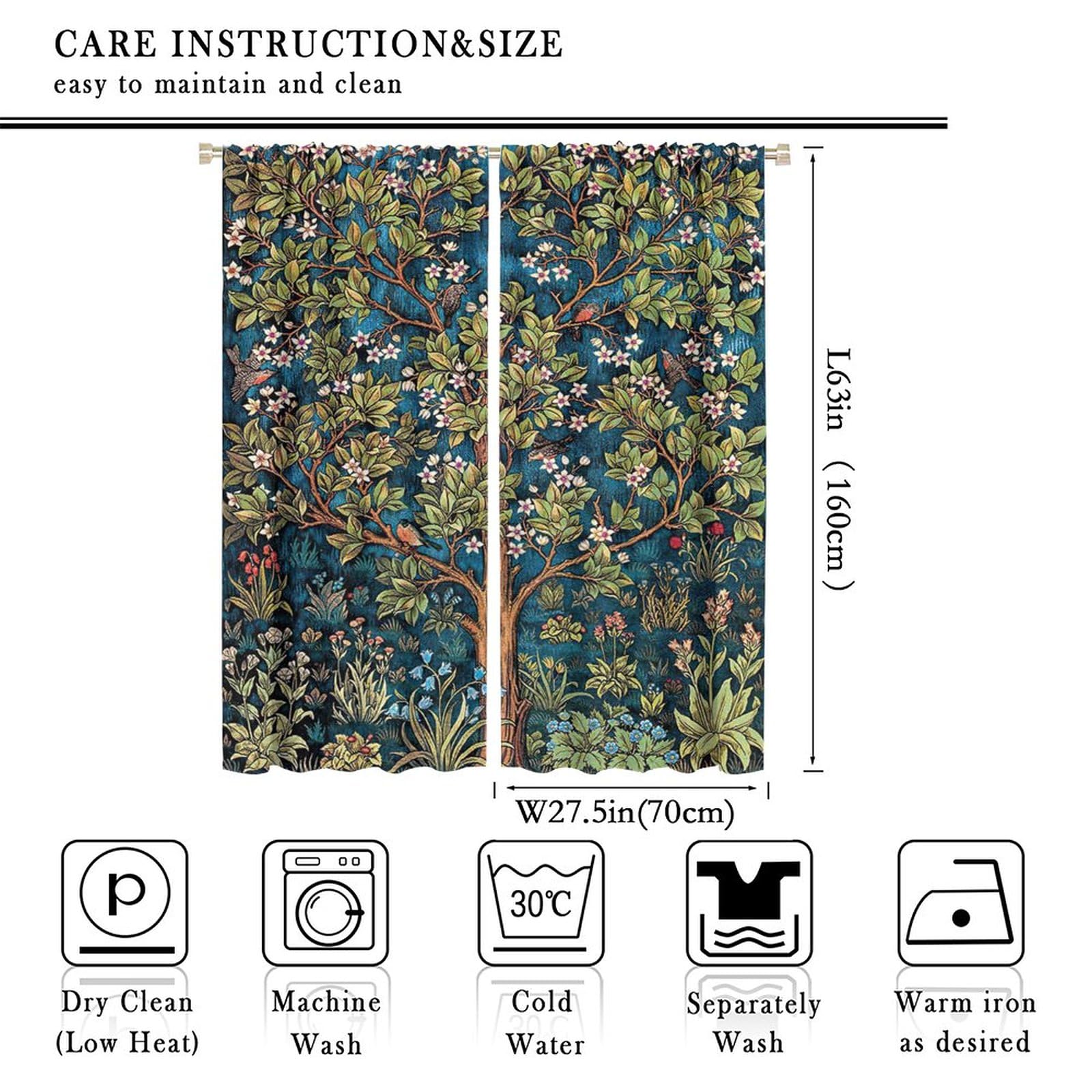 Amazon｜William Morris カーテン レトロ キツツキ 花柄 プリント