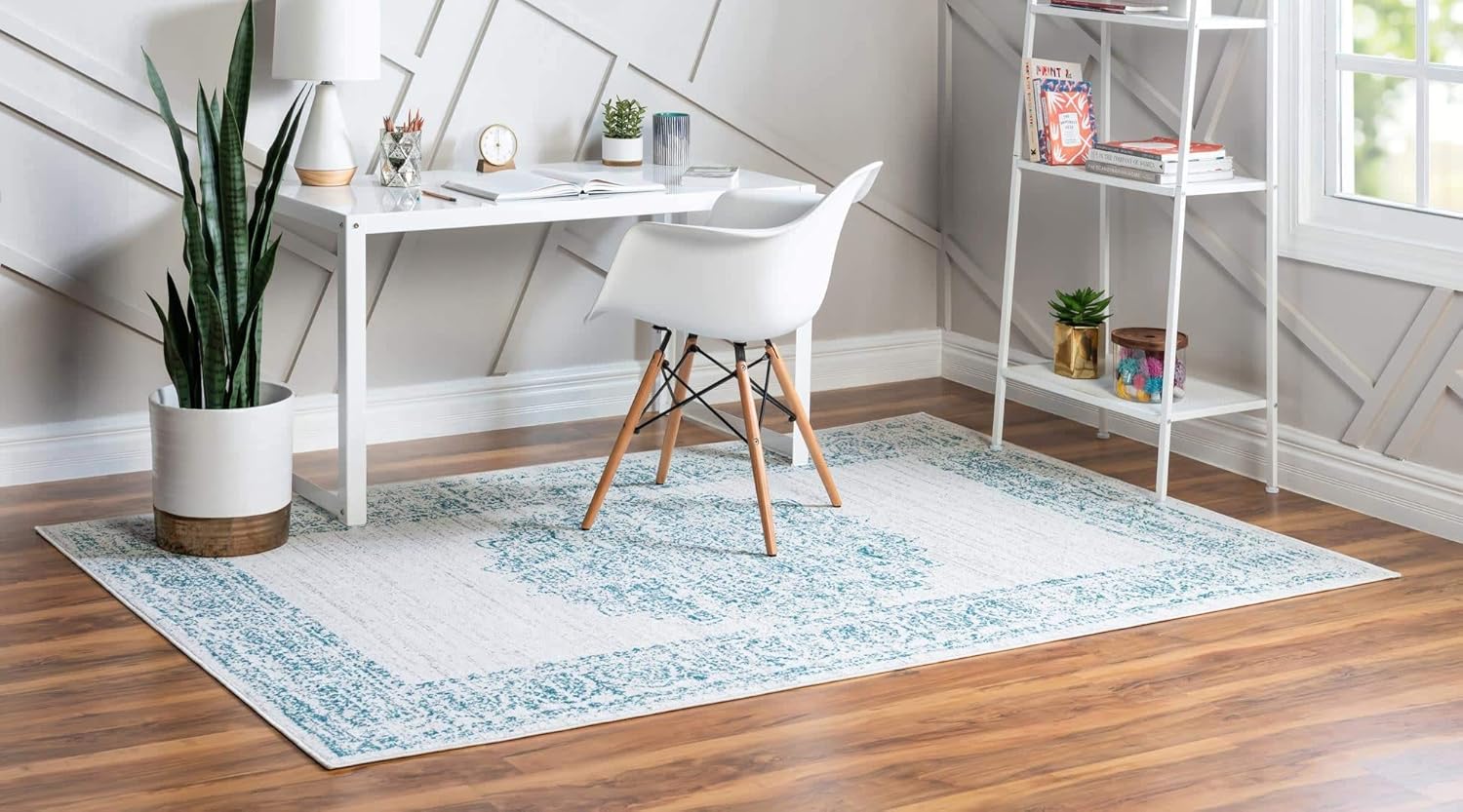 Unique Loom Aarhus Collection Vintage Border Area Rug (6' 0 x 9' 0 Rectangular, Cream/Teal)
