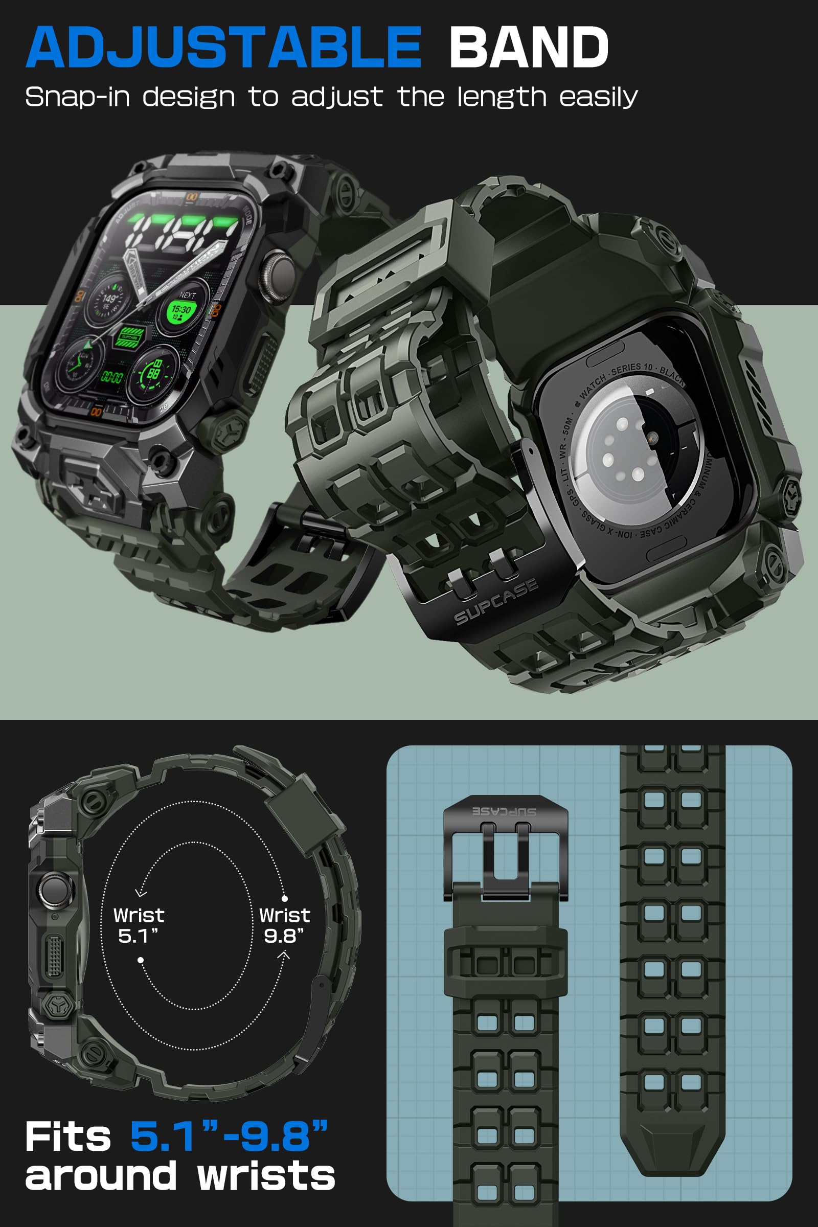 SUPCASE Funda para Apple Watch 11/10 de 46 mm con correa (mineral de escarabajo unicornio), antiarañazos, protección de grado militar, funda resistente deportiva para hombre con correa ajustable