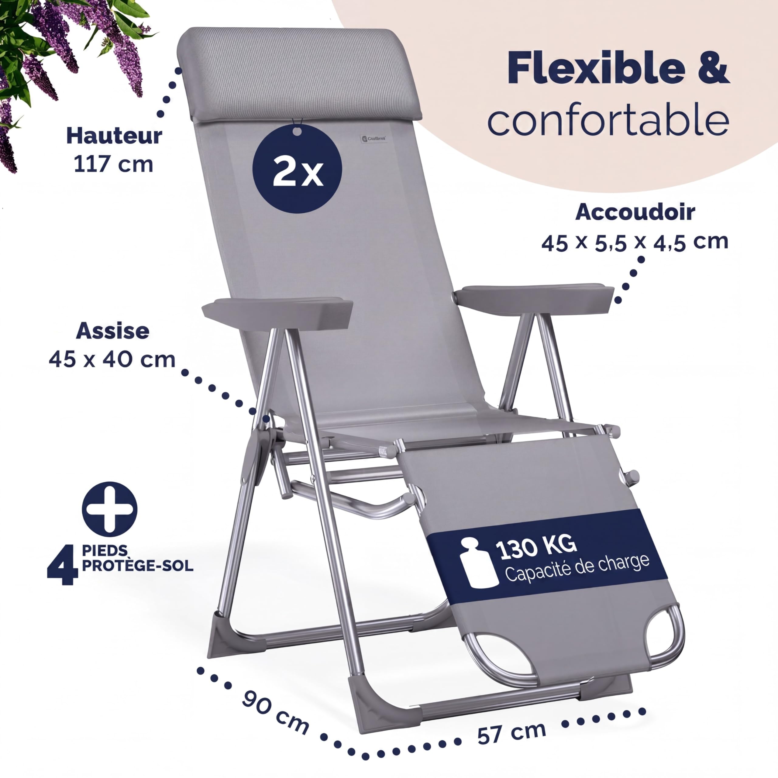 Casaria® Lot de 2 Chaises de Jardin Pliantes en Aluminium