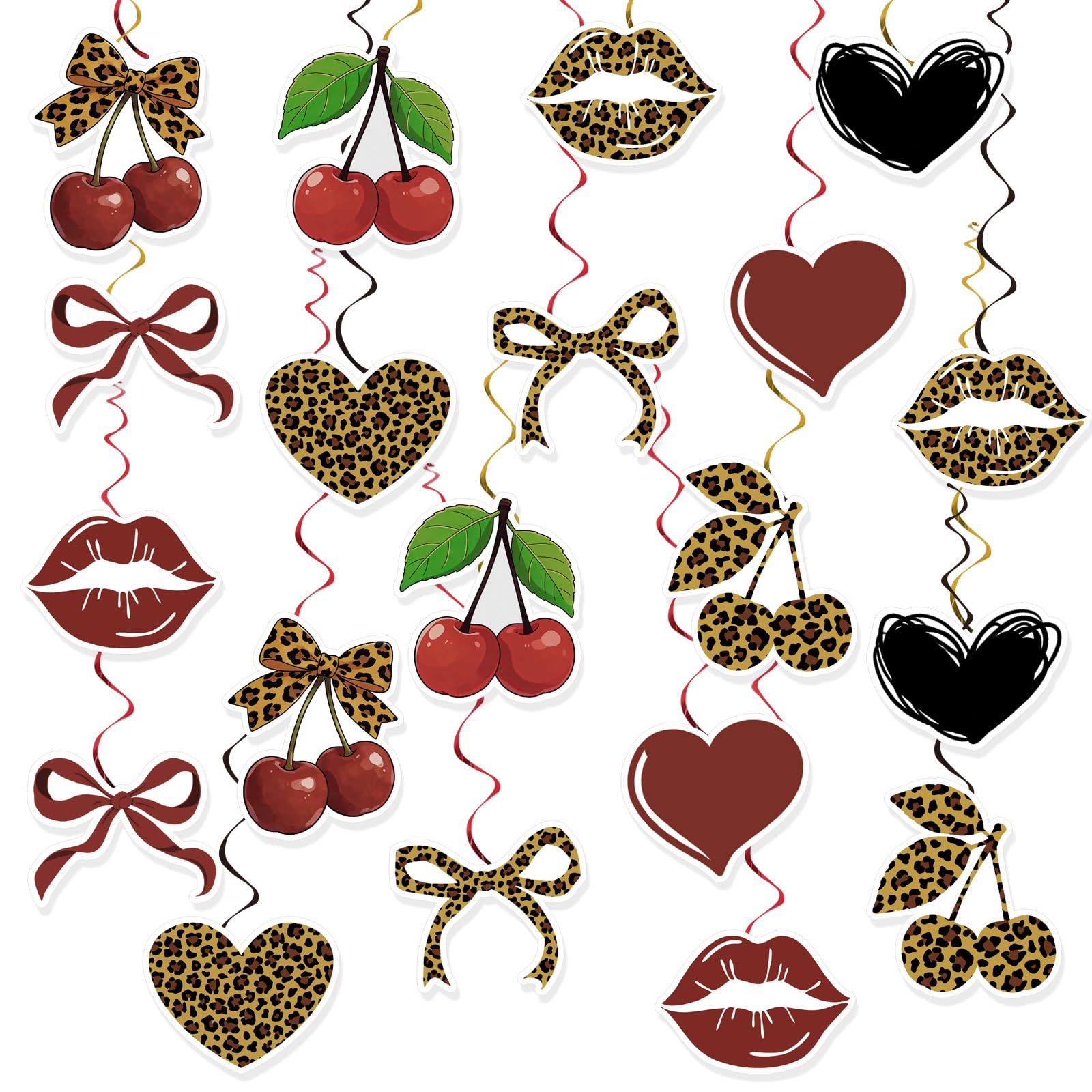 20Pcs Leopard Print Hanging Swirl Decoration, Cheetah Print Birthday Decorations Sulpplies for Women, Hanging Swirls Decor with Red and Black Animal Birthday Party Decor