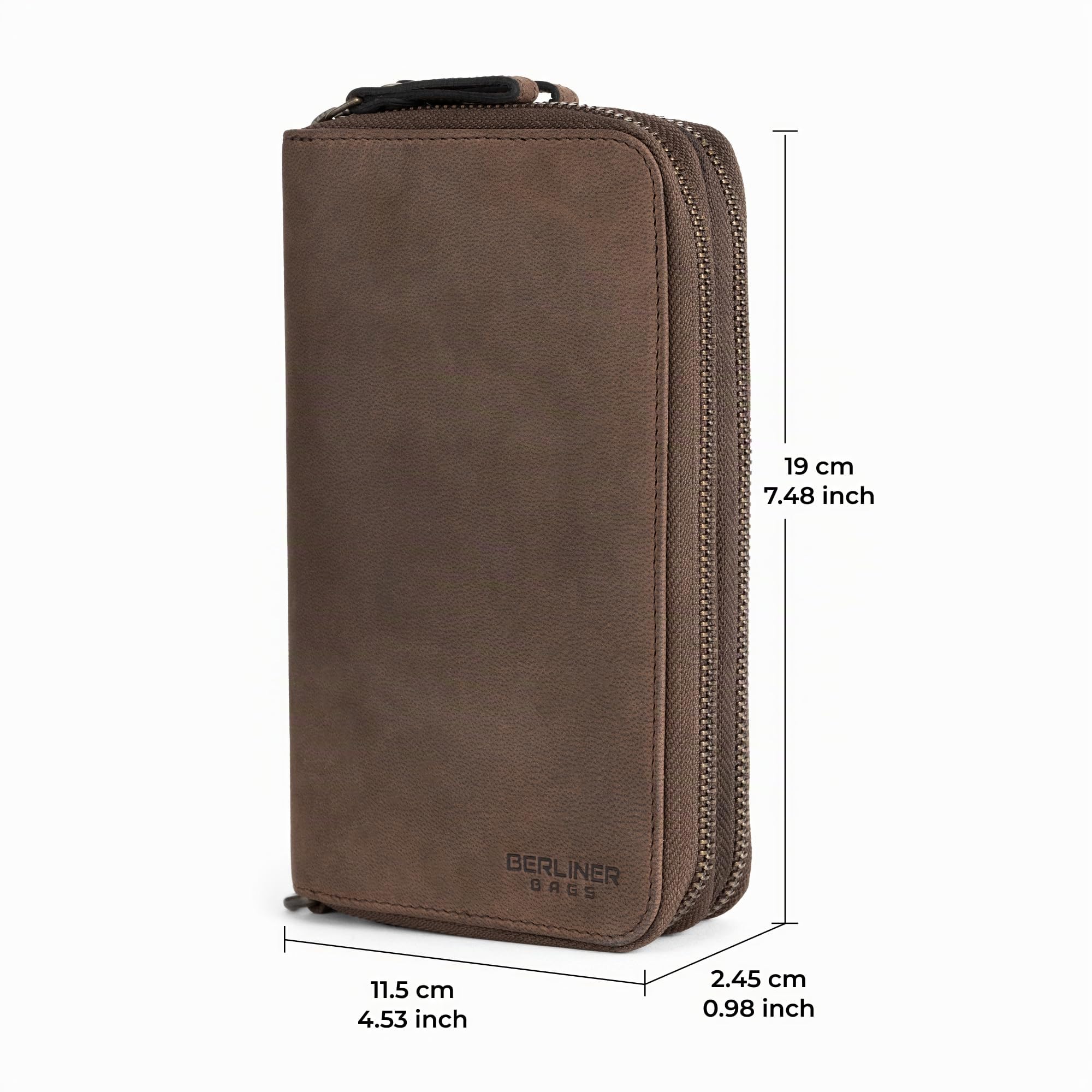 Berliner Bags Große Geldbörse Dallas Vintage, Brieftasche Leder - Braun | M Geldbörse Herren Groß, 26 Kartenfächer, Handschlaufe, Reißverschluss für Münzen, TÜV-geprüftes RFID-Schutz