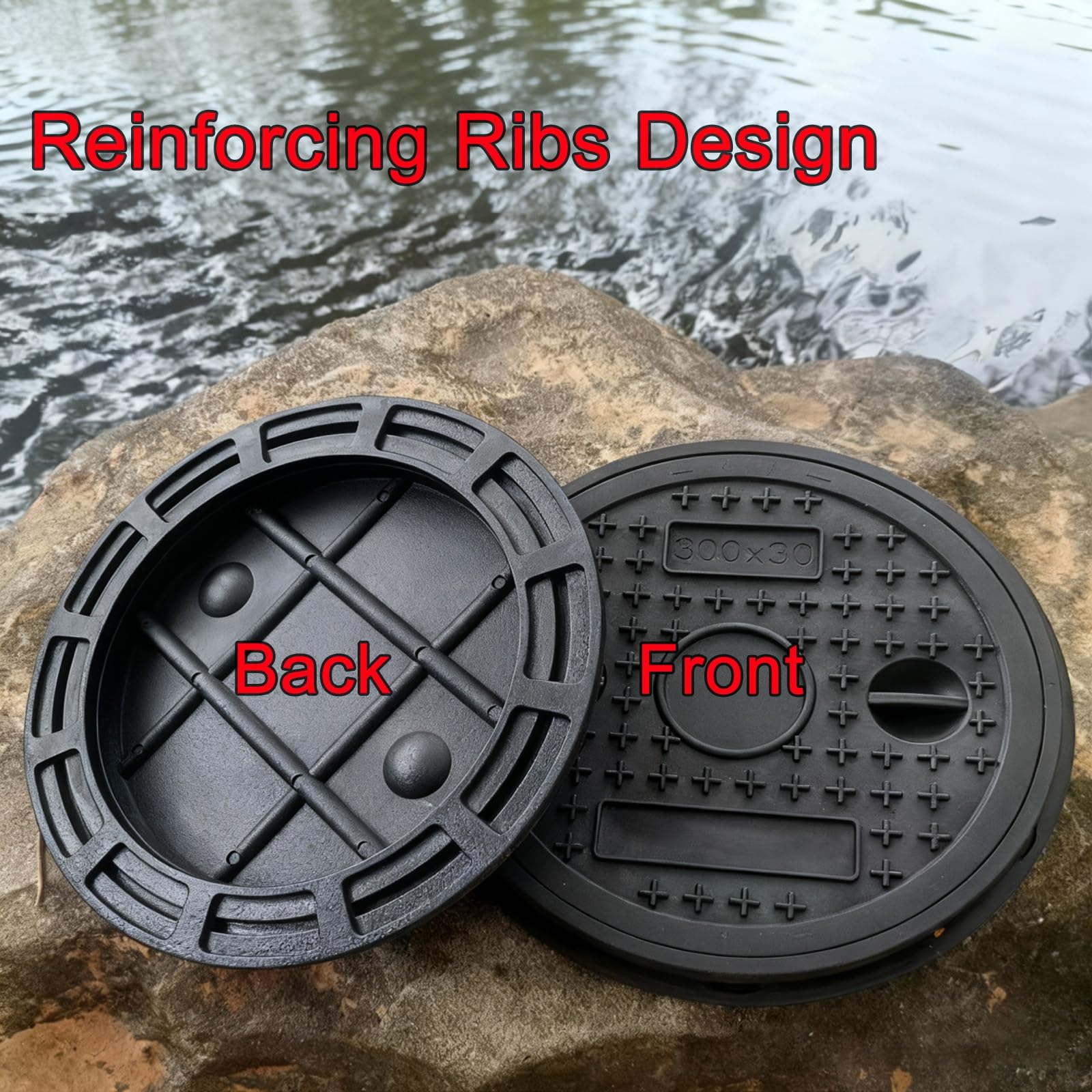 Couvercle de Regard Rond avec Cadre, Couvercle Fosse Septique Plastique avec Base, Plaque d'Égout Antidérapant pour Jardin, Terrasse(Green)