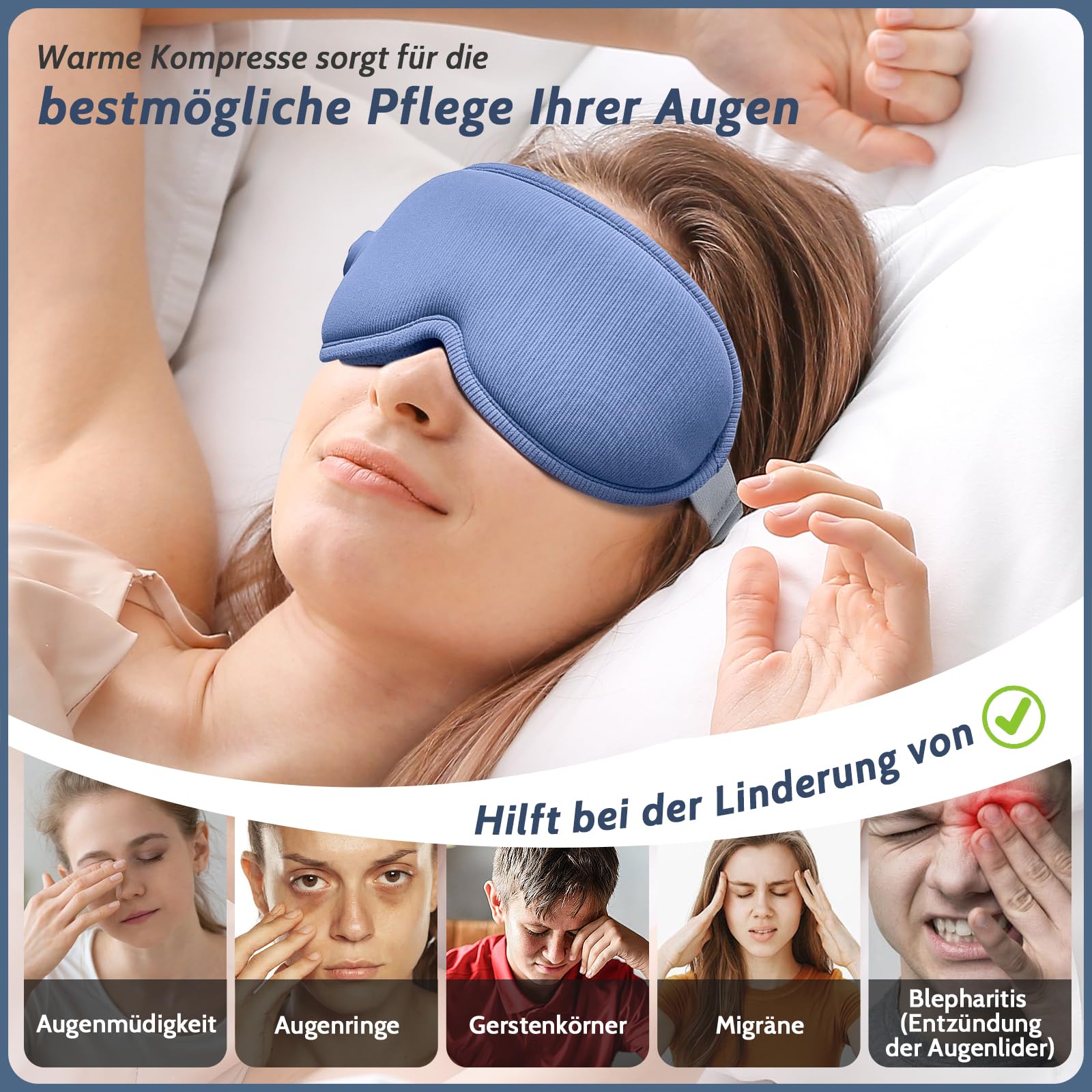 Beheizbare Augenmaske,Wärmebrille kabellos mit Vibration 3D lichtundurchlässig,Augenmaske wärmend mit 3 Wärmestufen Timer,zur Linderung von trockenen Augen Blepharitis Gerstenkorn für Damen&Herren