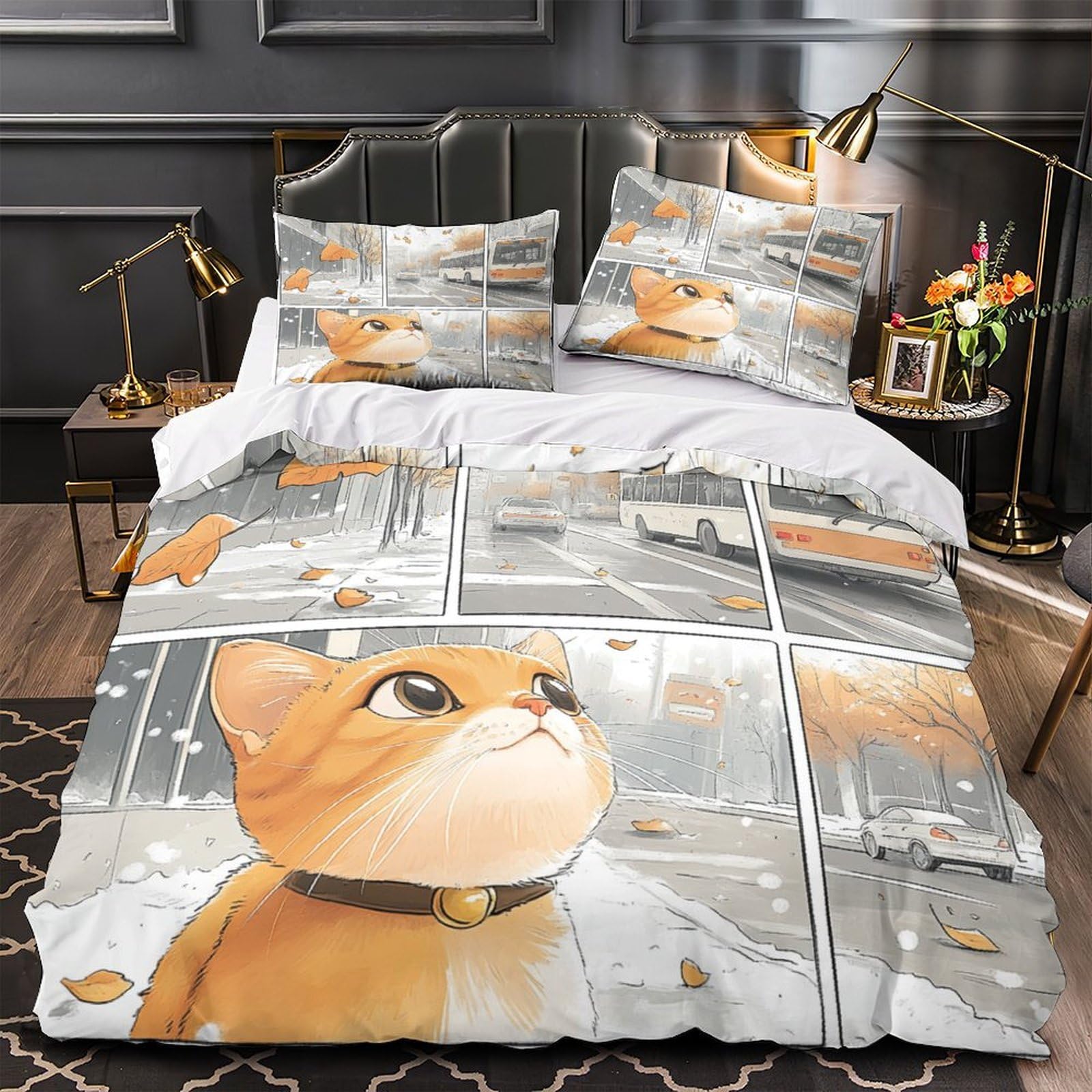 Parure de lit automne 140x200 microfibre housse couette imprimé 3D