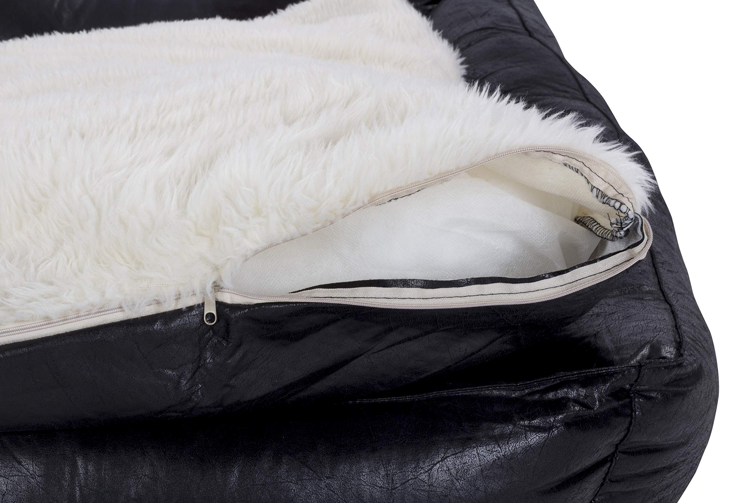 CLAMARO 'DeluxePet' Hundebett schwarz 120x80 aus Kunstleder mit 2in1 Wendekissen, Hundekissen für große Hunde mit Einer Fell und Leder Seite, Seiten weich gepolstert, Anti-Rutsch Rückseite