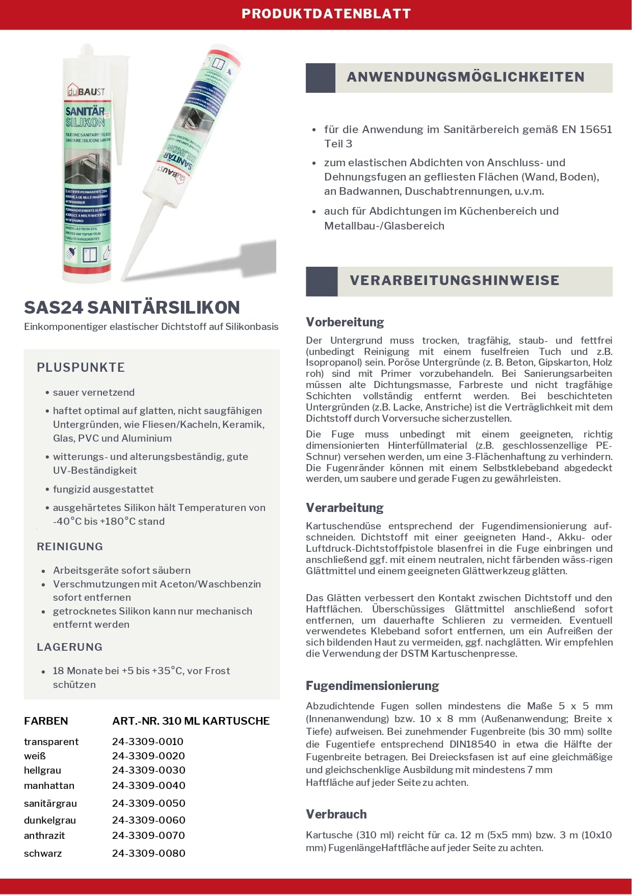 SAS24 - Cartucho de silicona sanitaria (24 unidades, 310 ml, resistente al moho, resistente al moho, para baño, cocina, ducha, habitaciones húmedas, 310 ml)