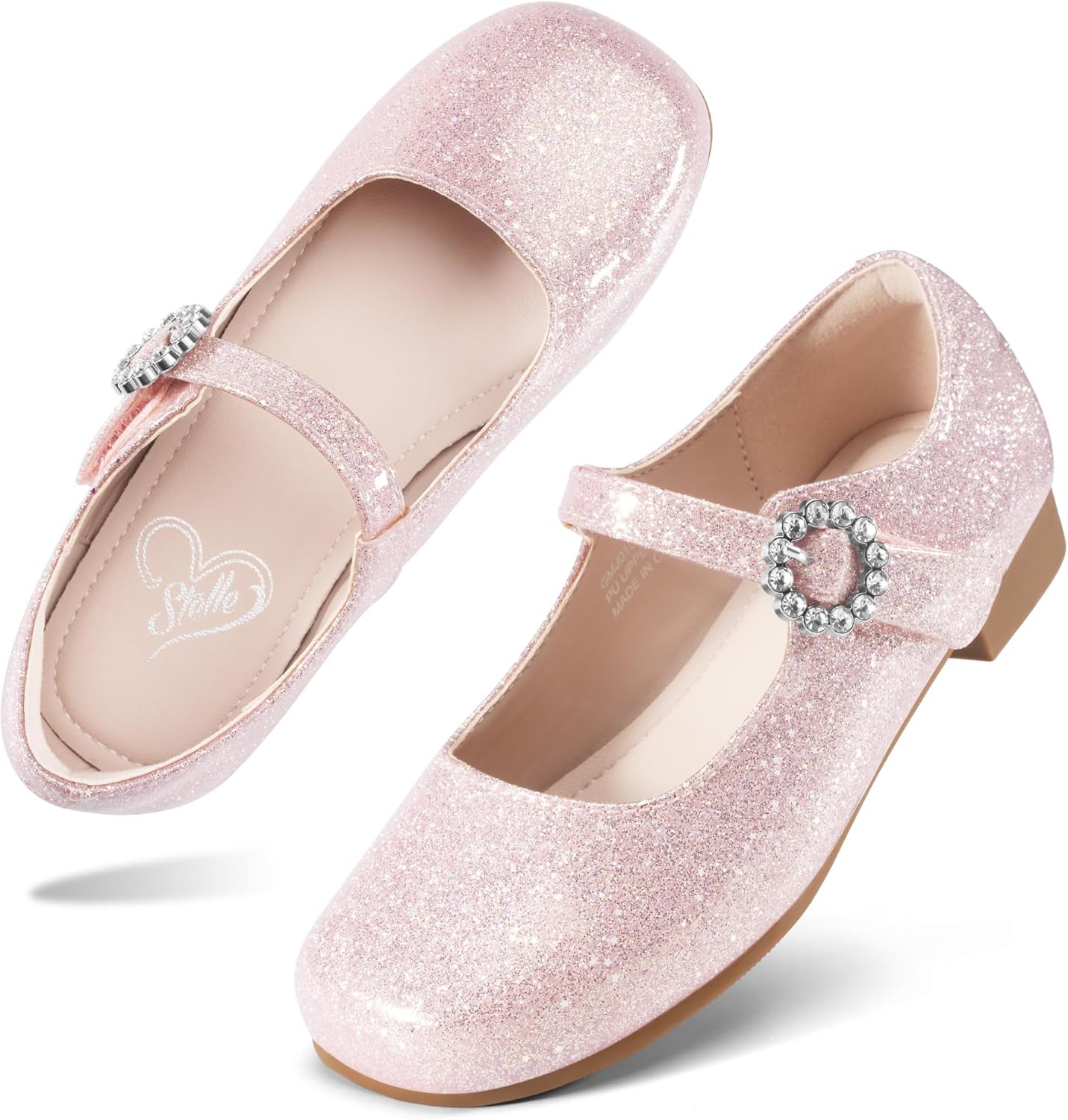 Stelle Girls Dress Shoes Mary Jane Ballet Flats Flower School Shoes for Wedding Party Toddler/Little/Big Kid
