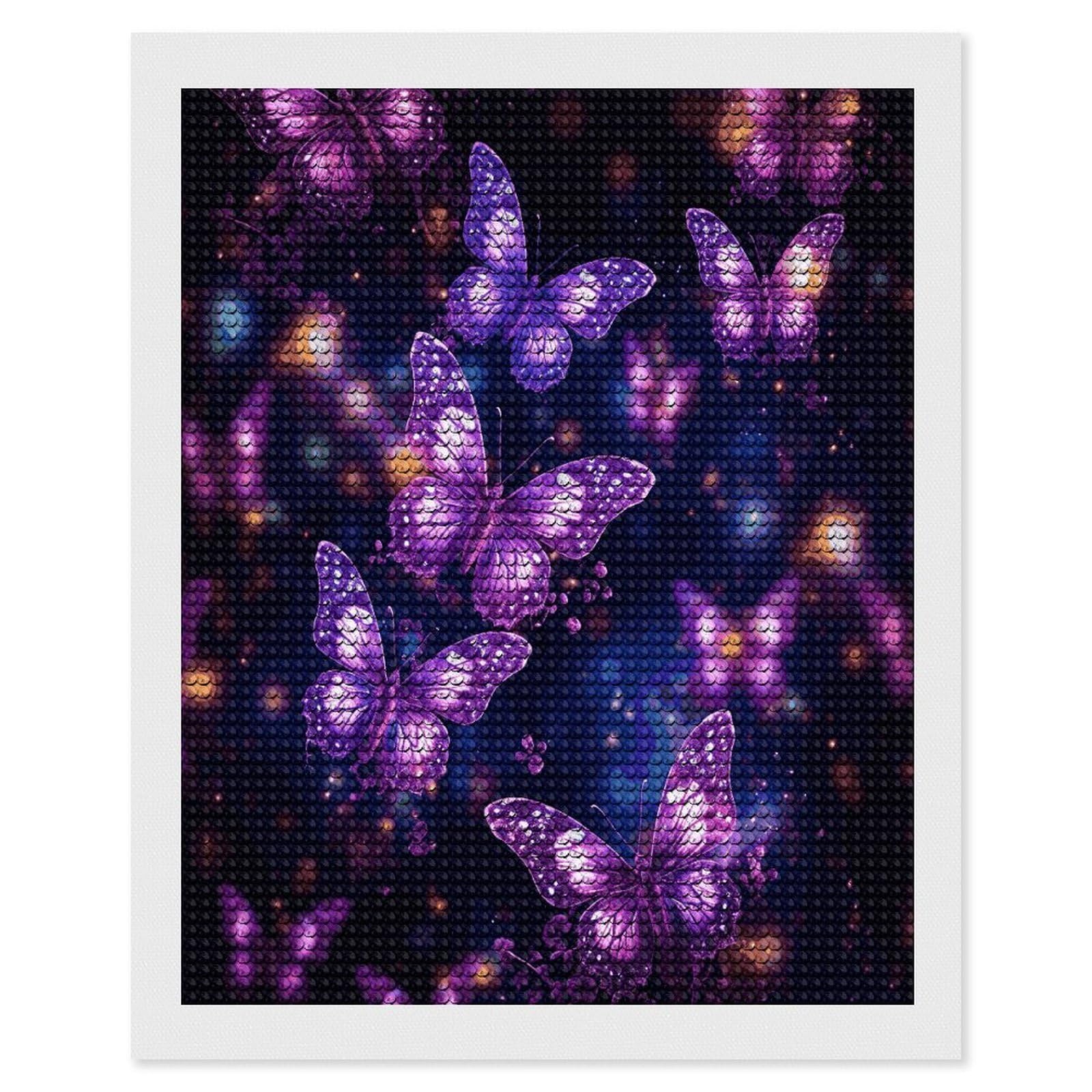 LDGSUPH Purple Cute Butterfly Print Diamond Painting Kits for Adults Paint with Diamond Pictures Art DIY Full Drill Diamond Dots Painting Personalized Diamond Photo for Home Wall Decor Gift 16"x20"