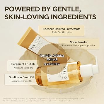 SKIN1004 Centella Double Cleansing Duo, Cleansing Oil 6.76 fl.oz & Ampoule Foam Cleanser 4.23 fl.oz, Korean Gentle Face Cleanser Gift Set, Makeup Remover with Madagascar Centella, Korean Skincare