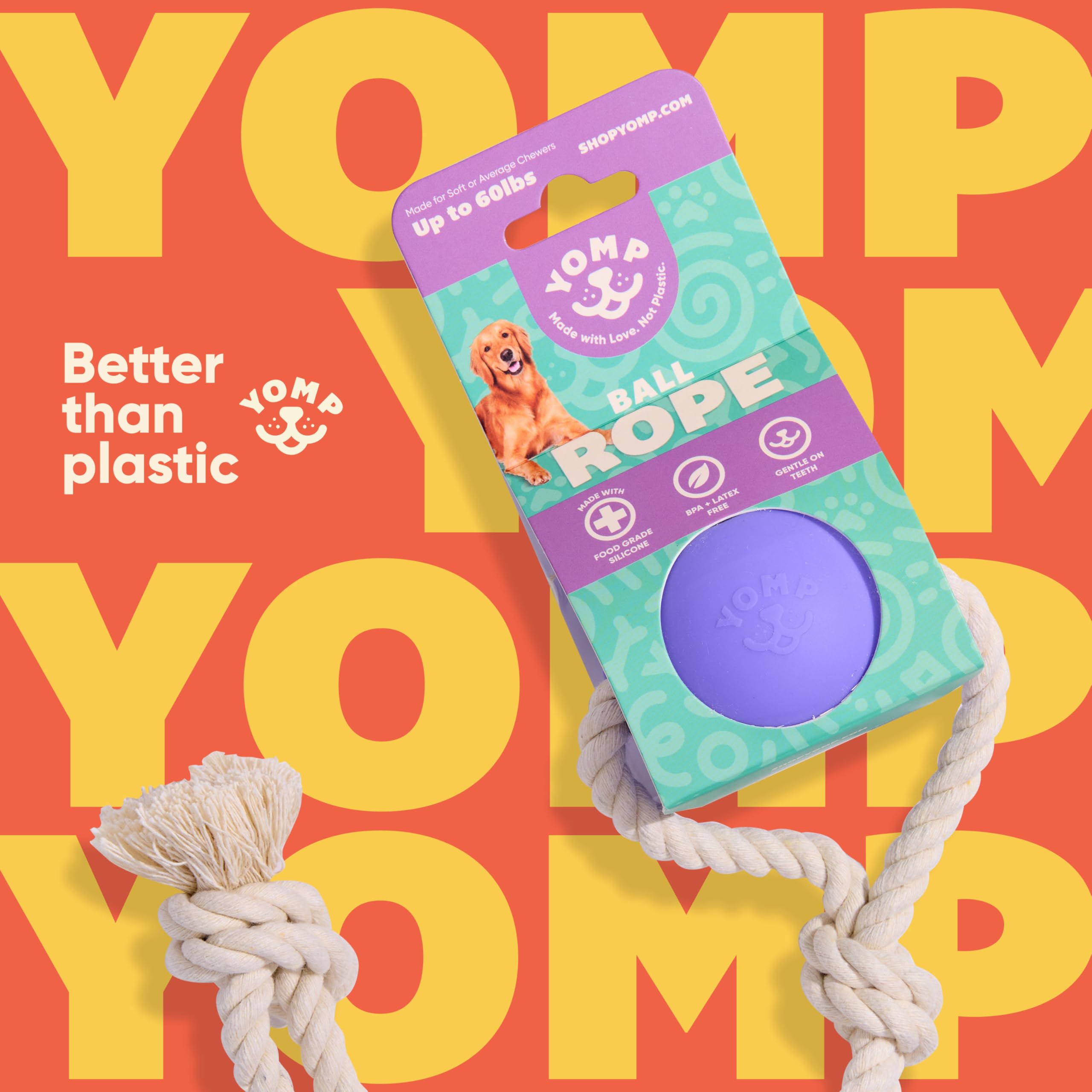 Yomp BallRope - Juguete para tirar y tirar para perros, juguete interactivo para buscar al aire libre diseñado para un juego seguro de mascotas, hecho de silicona texturizada y no tóxica, para
