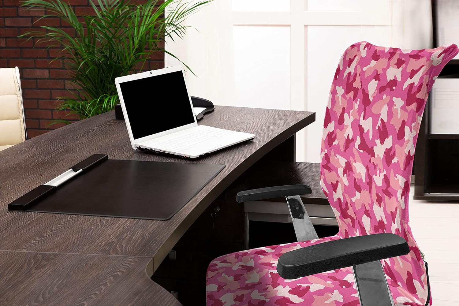 Ambesonne Camo Print Office Chair Cover, Repetitive Pattern of Abstract Camouflage Shapes in Spring Tones, Stretchable Decorative Universal Size High Back Printed Slipcover, Pink Blush