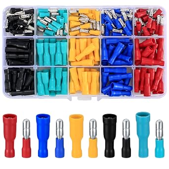 200 Pcs Bullet Connectors Male and Female, 22-16AWG Insulated Splice Female/Male Bullet Crimp Terminals Electrical Crimp Wire Connectors