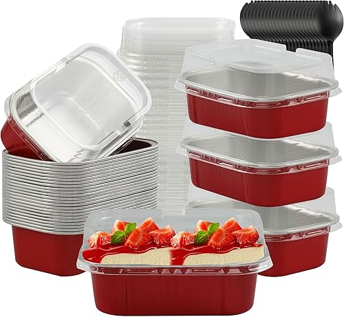 BAKINGPAK Tazas de aluminio para hornear, 30 piezas de 5.5 onzas, moldes desechables de aluminio para pan con tapas, moldes desechables con tapas,