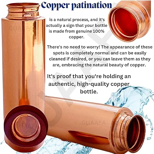 Miniatura 6 de GUAAFA Botella de agua de cobre, 32 onzas, hecha a mano, ayurvédica, 100% cobre puro, acabado liso, recipiente para bebidas para regalar a él,