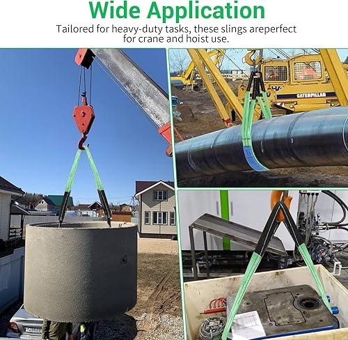 Miniatura 7 de Paquete de 6 correas de elevación verdes, correas de tela de poliéster, correas de elevación de 3.3 pies x 2 pulgadas, cesta recta de 4409 libras,