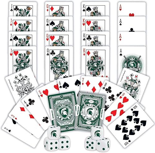 Miniatura 4 de Masterpieces Juego de tarjetas y dados para adultos, paquete de 2 unidades de la NCAA Michigan State Spartans, con licencia