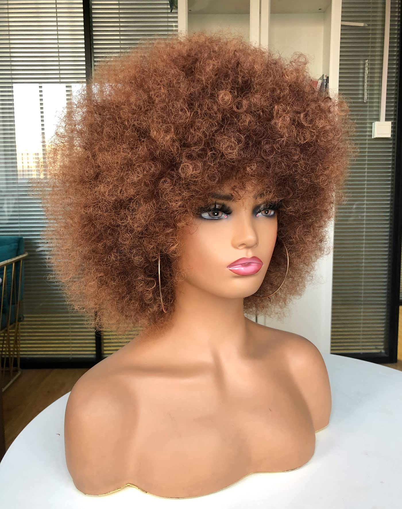 CoCrowns Afro Wigs for Black Women Short Curly Afro Wig Natural Looking Synthetic Full Wigs for Party Cosplay (Brown) - Image 3