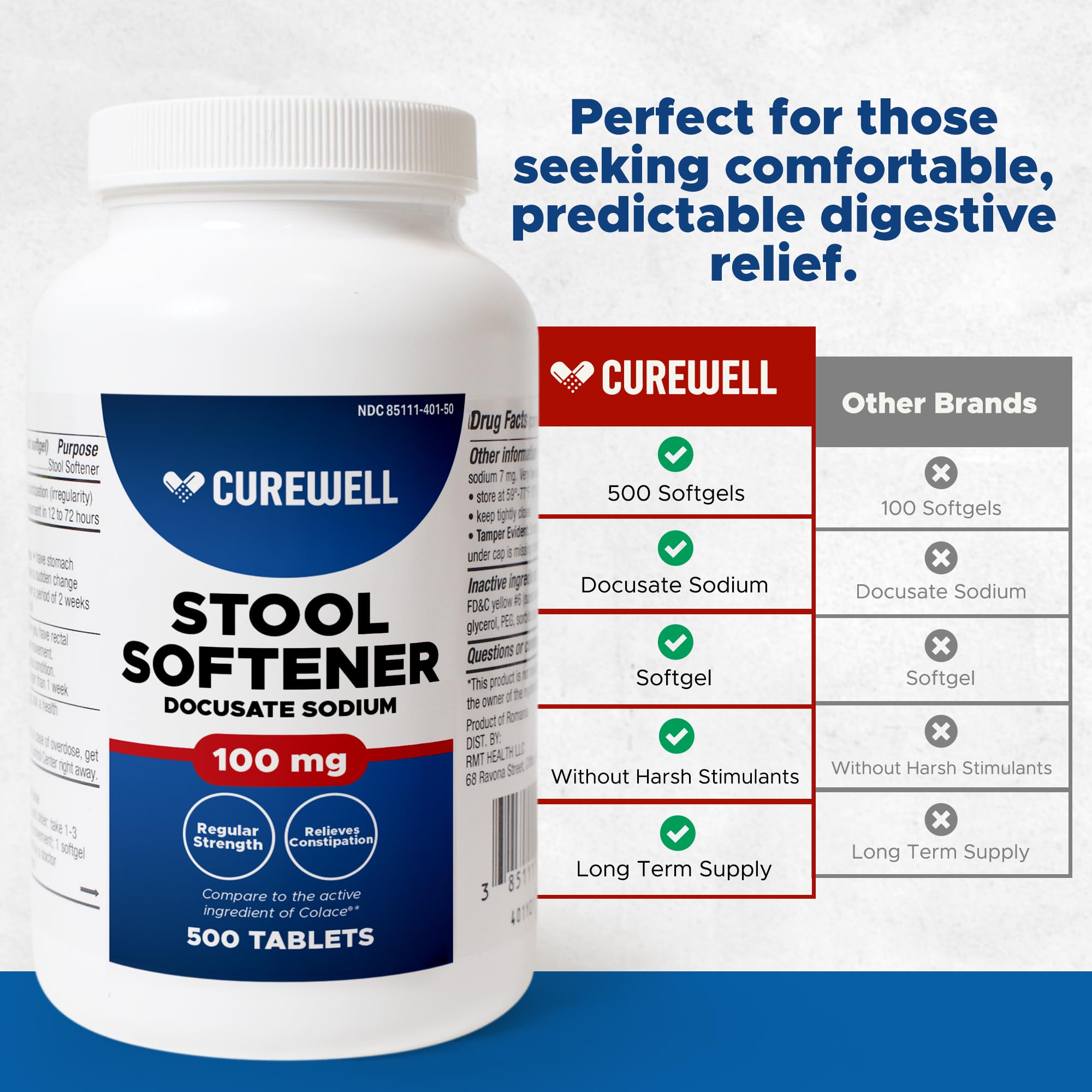 Stool Softener Docusate Sodium 100mg, Non-Stimulant Laxative, 500 Softgels — Amazon image 4