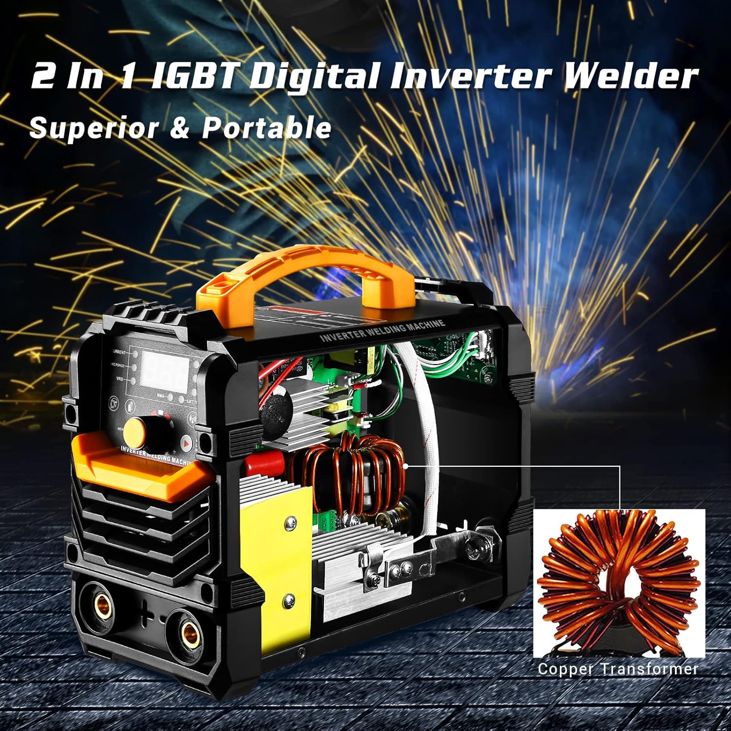 DEKOPRO 110/220V MMA Welder, 160A Stick ARC Welding Machine IGBT Digital Display LCD Hot Start Welder with Electrode Holder, Work Clamp, Input Power Adapter Cable and Brush - - 