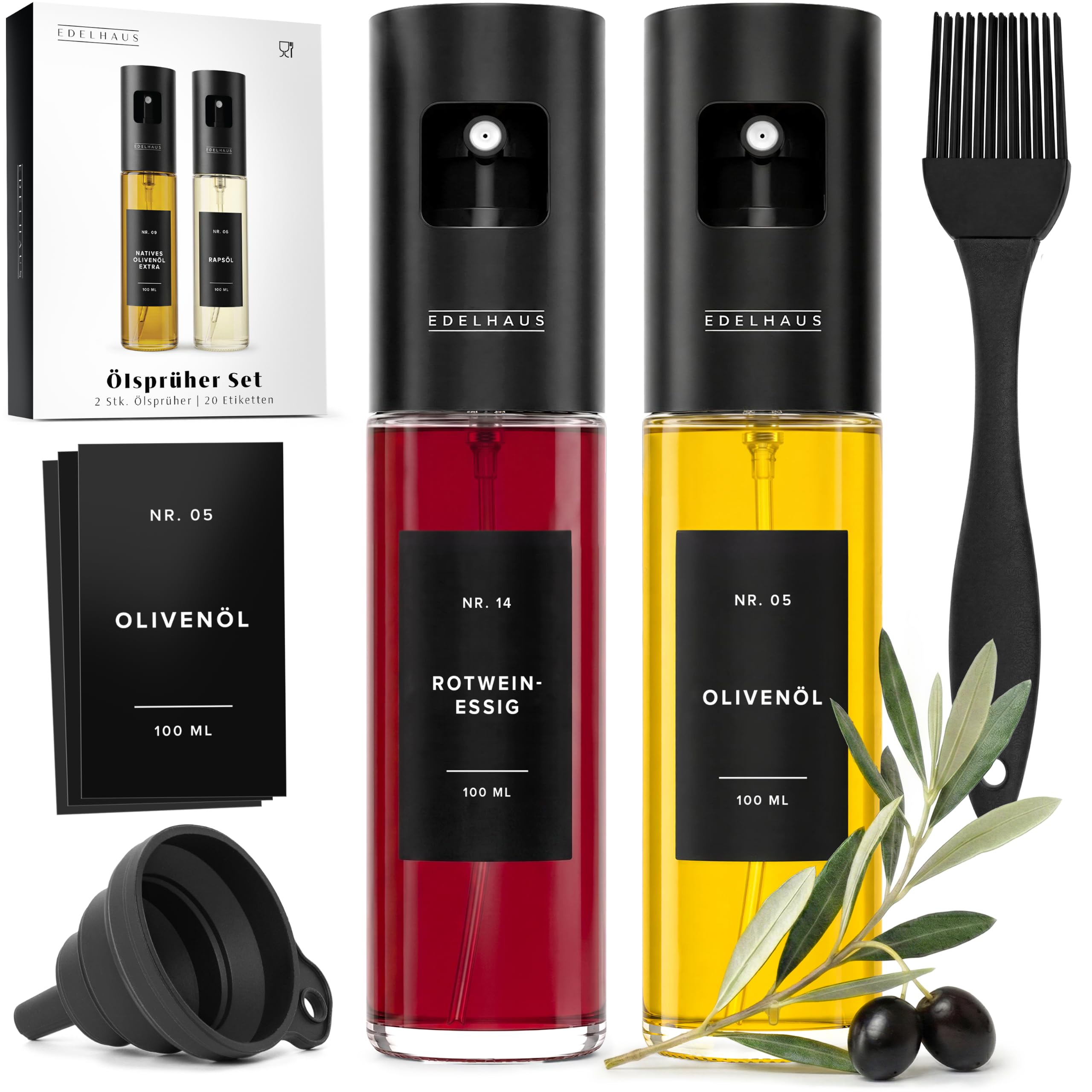 EDELHAUS Ölsprüher Edelstahl & Glas, Öl-Sprühflasche für Speiseöl & Essig