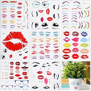 8PCS Combination Facial Features Stencil Stickers Lips Mouth Eyes Eyebrows Nose Decals Funny Faces Decals for DIY Crafts for Painting on Wood, Wall, Fabric