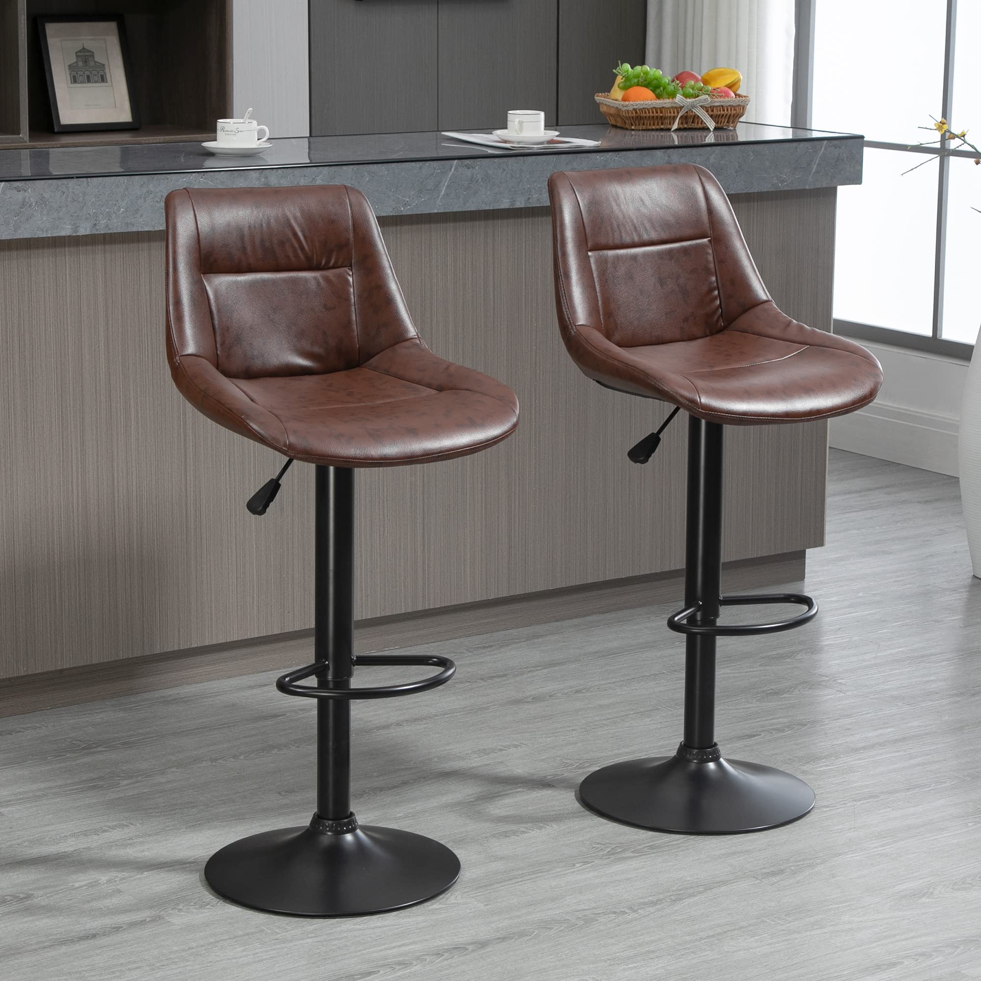 HOMCOM Tabourets de Bar Vintage Repose-Pied Lot de 2 Marron Effet Vieilli