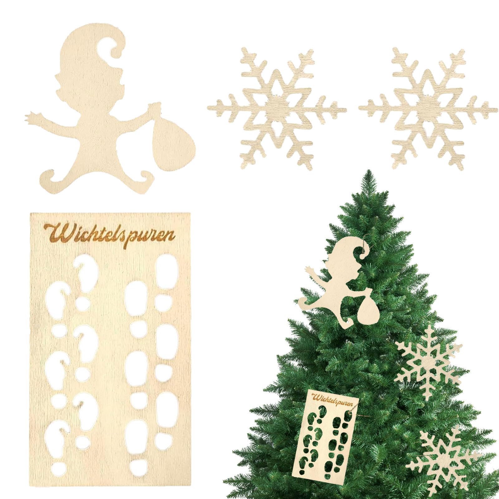 Kit Stencil Natalizi In Legno Dcas - Impronte Di Gnomi E Elfi Con Babbo Natale E Slitta - Decorazioni Fai Da Te Per Finestre E Pareti