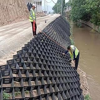 River Channel Slope Protection Geogrid Mesh with Drain Hole, Bi-directional Mud Control Stabilizer Grids for Embankment Reinforcement/ Erosion Protection, Universal(15cm/6in,4m x 5m (13ft x 16.5ft))