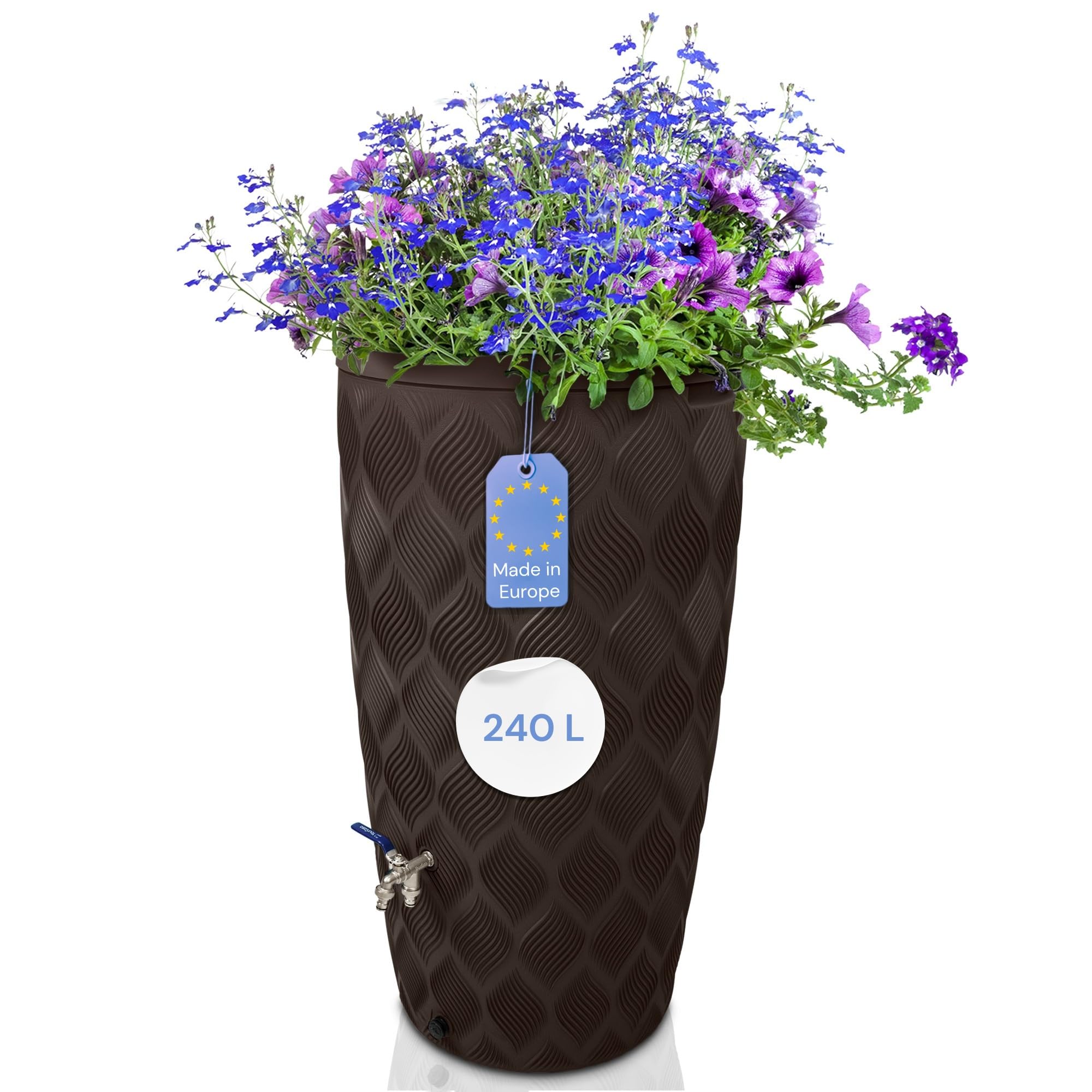 YourCasa CircleTower, regenton, 110 liter, met standaard, deksel en kraan, vorstbestendig, van kunststof, regenwaterton, regenwatertank, tuin, watertank, regenton (grijs