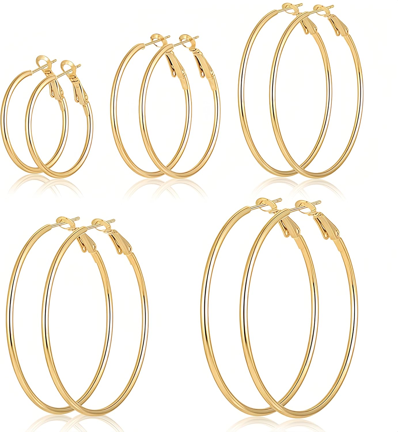 5 Pairs Hoop Earrings for Women, Lightweight Gold Earrings