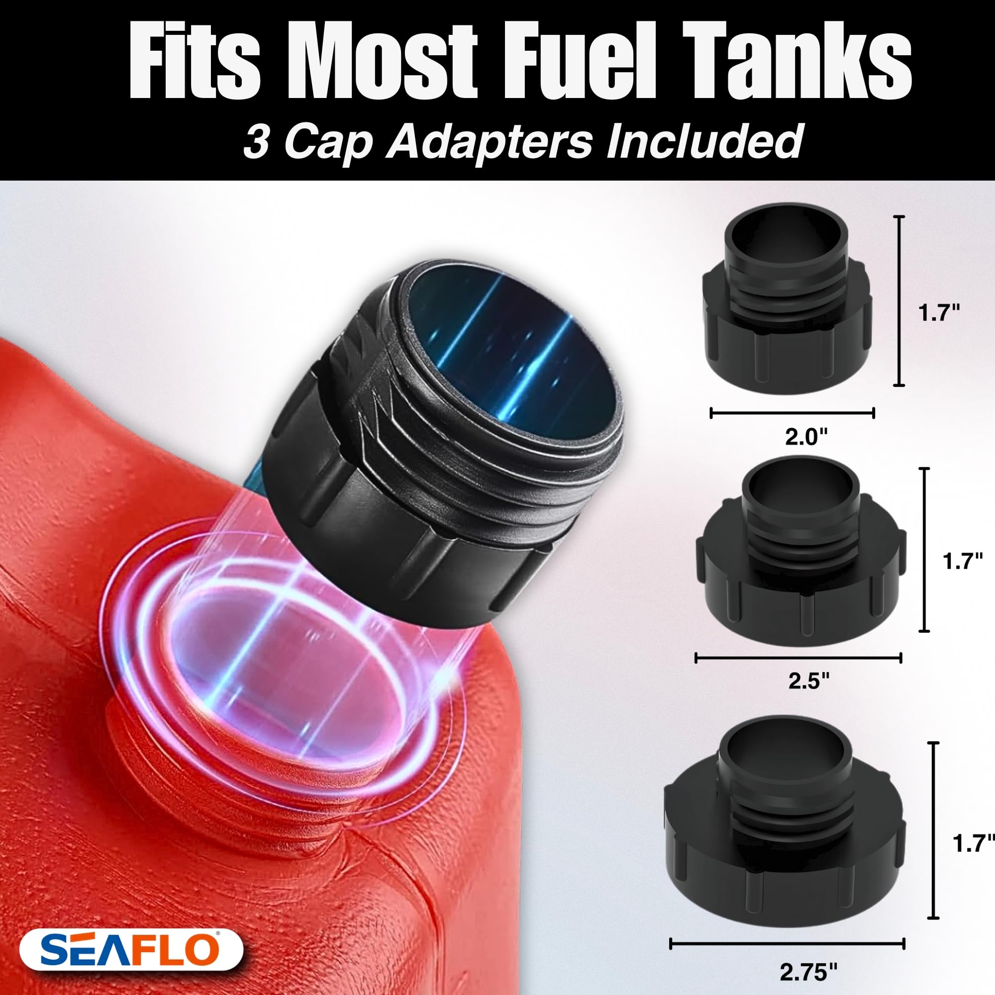 SEAFLO Pompe de transfert de pompe à carburant électrique automatique rechargeable (débit 2,3 GPM - 3,1 GPM) avec tuyau d'aspiration longueur (465 mm) et tuyau d'évacuation flexible Longueur : 1050 mm