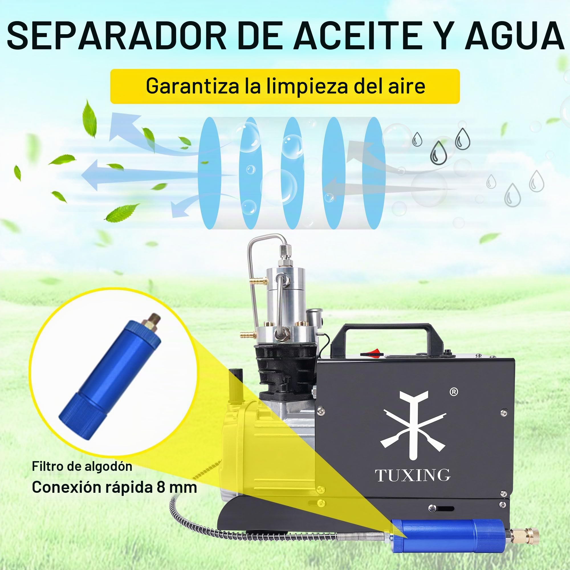 TUXING 300Bar/4500Psi Pcp Compresor, Compresor de aire eléctrico de alta presión, Estación de llenado PCP Paintball para extinción de incendios y buceo, pruebas de presión y fugas (30Mpa) 220V