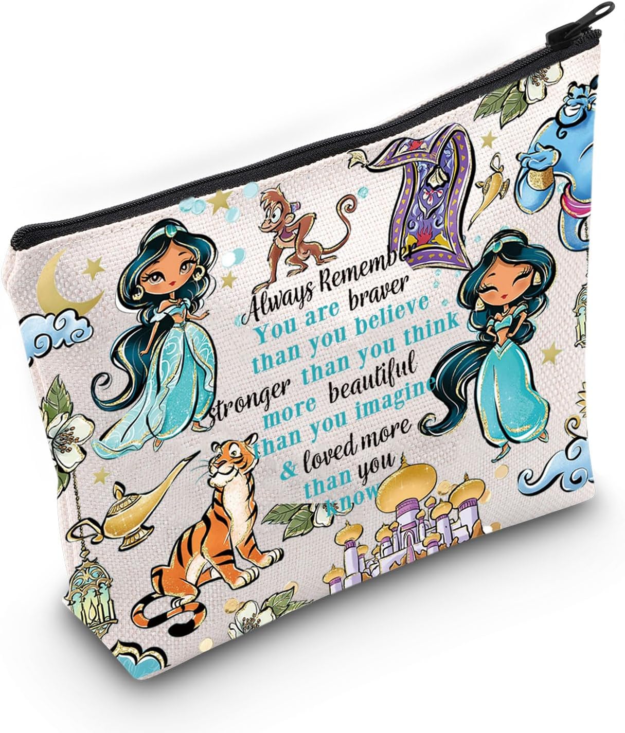 LEVLOPrincess Arab Cosmetic Make Up Bag Fairy Tales Fans Gift You Are Braver Stronger Smarter Than You Think Princess Zipper Pouch Bag For Movie Fans (Always Jasm)