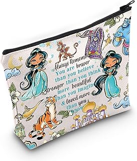 LEVLO Jasmine Princess Cosmetic Make Up Bag Jasmine Fans Gift You Are Braver Stronger Smarter Than You Think Jasmine Zipper Pouch Bag For Women Girls, Always Jasmine, Cosmetic Bag