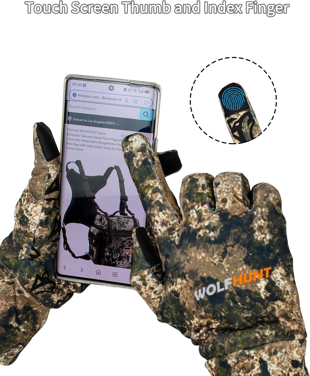 WOLFHUNT Light Weight Camouflage Hunting Gloves Full Finger Archery Gloves