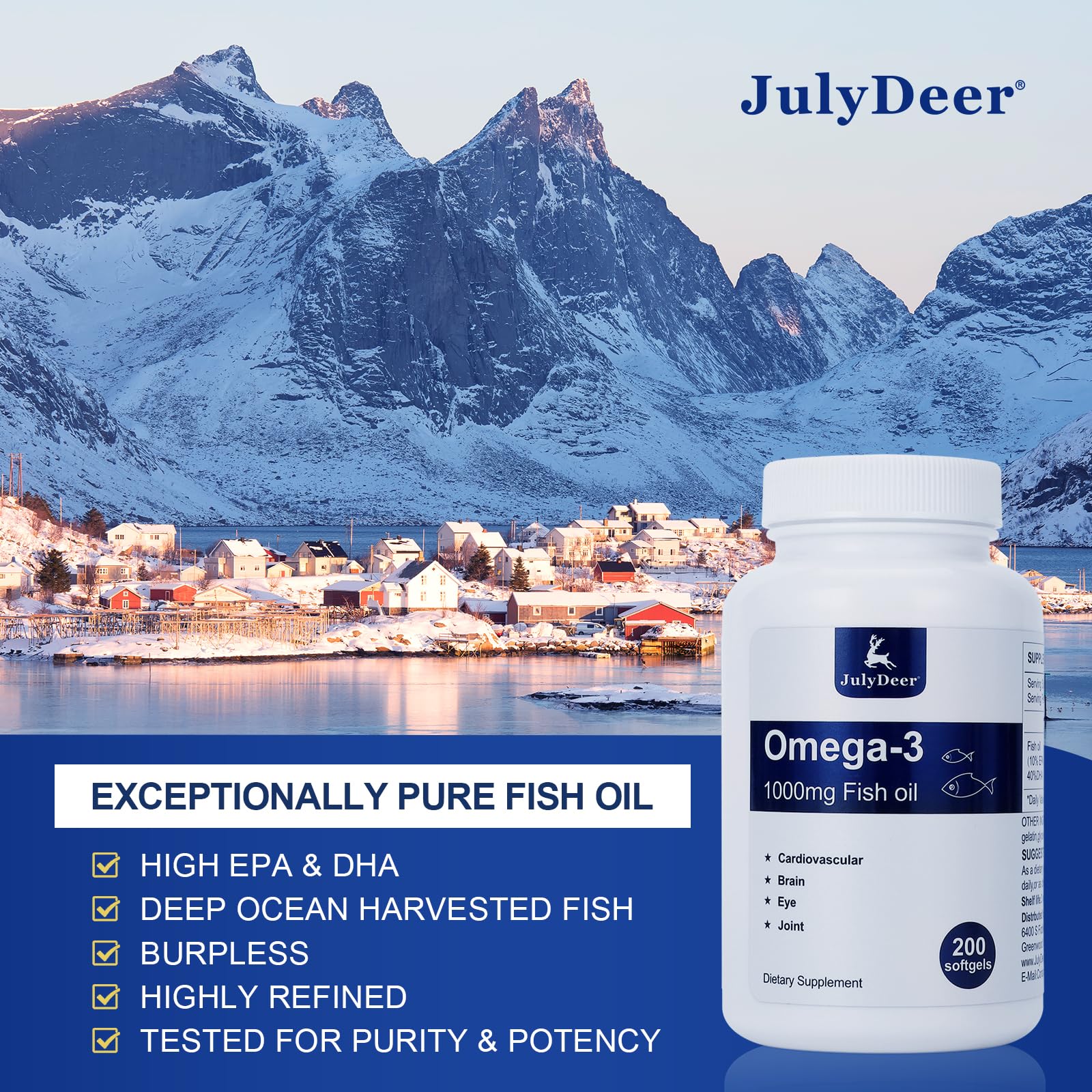 Omega 3 Fish Oil 1000 mg Concentrate Supplement with EPA, DHA, 200 Softgels — Amazon image 3