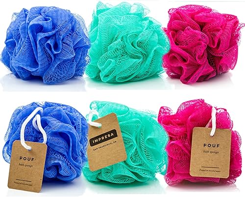 Esponja de baño y ducha ecológica, paquete de 6,Loofah-loofa-loufa-luffa-pouf-poof.
