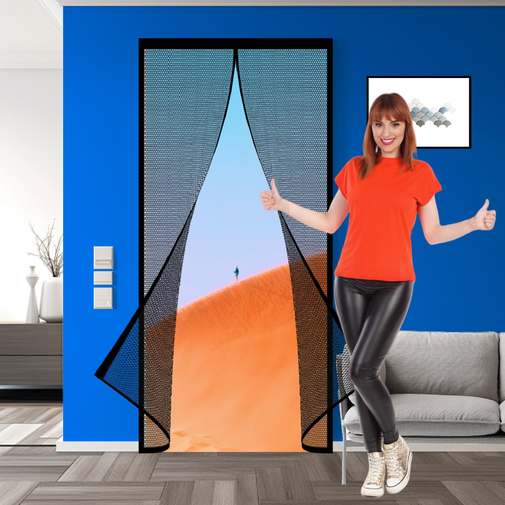 Porte moustiquaire magnétique 106x236 cm rideau noir à fermeture automatique