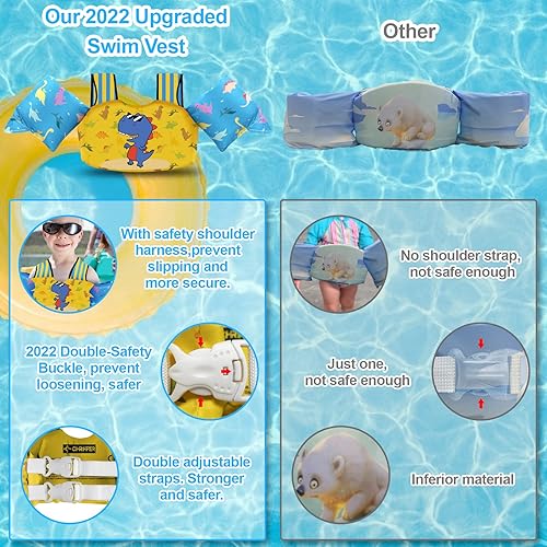 Miniatura 177 de Chriffer Chaleco salvavidas para niños de 22 a 66 libras, flotadores con arnés de hombro y alas de brazo para bebés de 2, 3, 4, 5, 6, 7 años