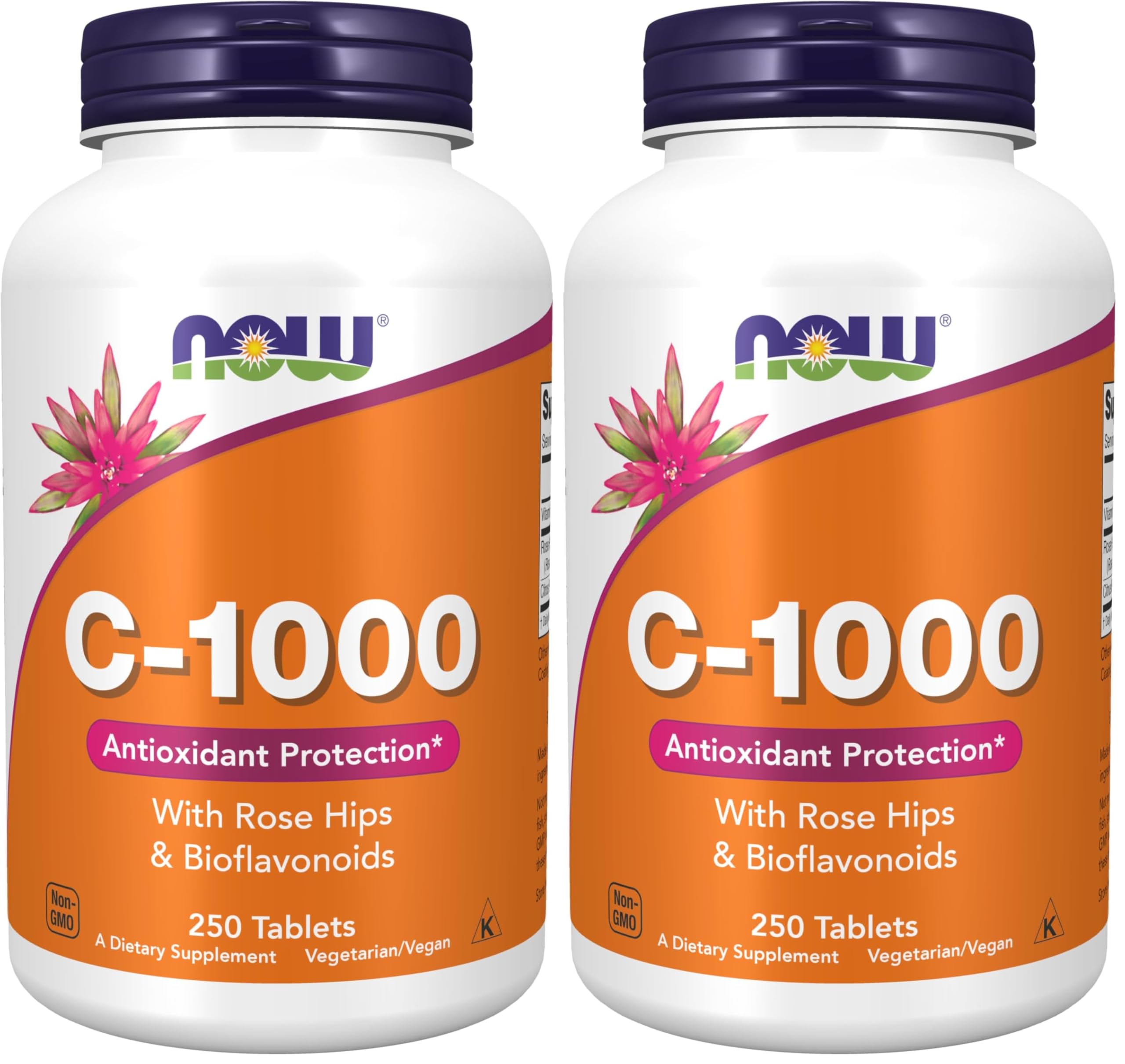 Now Supplements, Vitamin C-1,000 with Rose Hips & Bioflavonoids, Antioxidant Protection*, 250 Tablets, (Pack of 2) 250 Count (Pack of 2)
