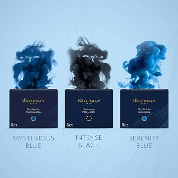 Waterman Fountain Pen Ink Cartridges, Long, Mysterious Blue, 8 Count (Pack of 2)