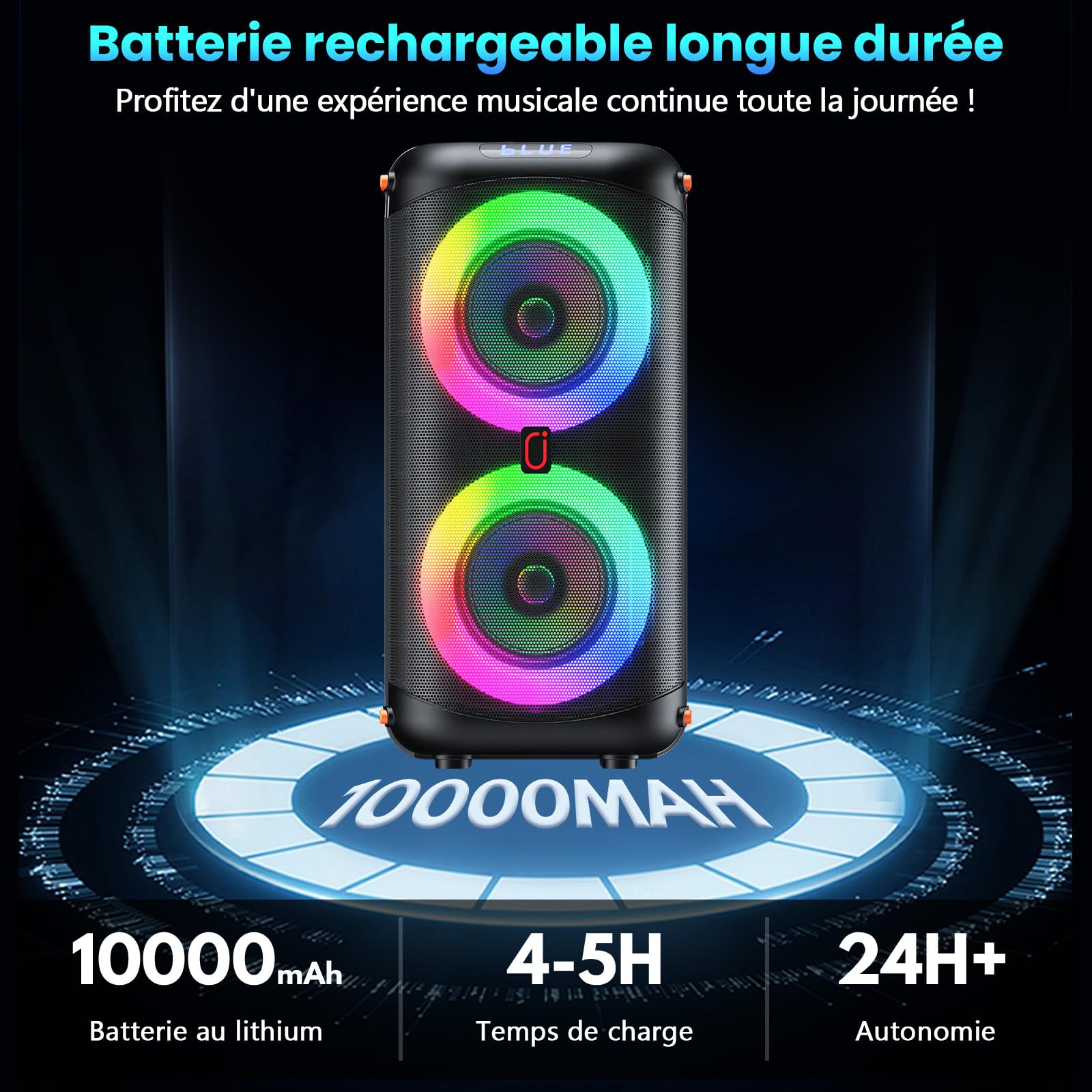 HWWR Enceinte Karaoke 2 Micro sans Fil, Puissance Max 300W Karaoké Professionnel, 10000mAh Portable Bluetooth 5.3 avec LED Haut-Parleur Amplifié Portable Système Karaoké Soutien